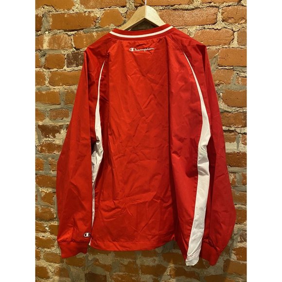 Champion Mens Varsity Jacket L Red White V Neck Drawcord Waistband Lined Nylon - Picture 4 of 4